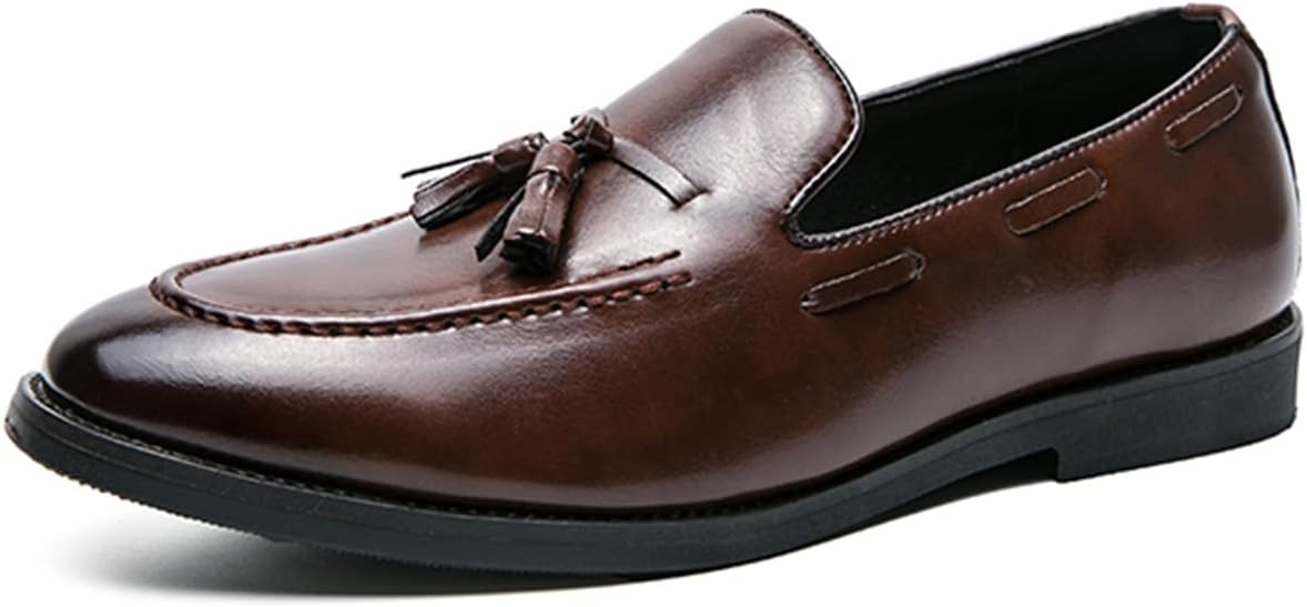 

Мужские лоферы с кисточками из натуральной кожи, без застежек, с круглым носком, нескользящие, легкие, дышащие, повседневные туфли для бизнеса, вождения, отдыха, вечеринок, свадеб и работы Tixewsjh, коричневый