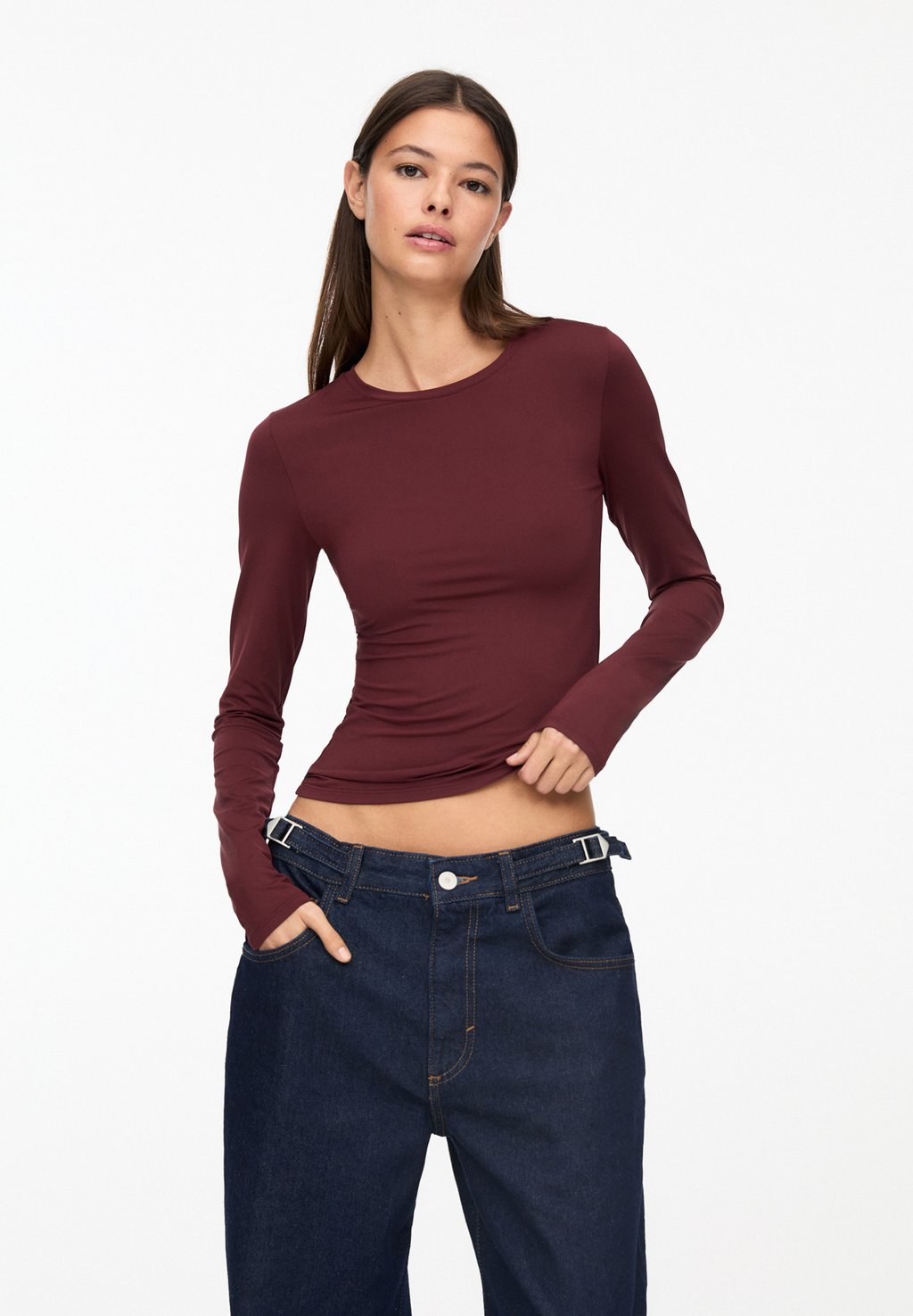 

Топ с длинными рукавами PULL&BEAR, винно-красный