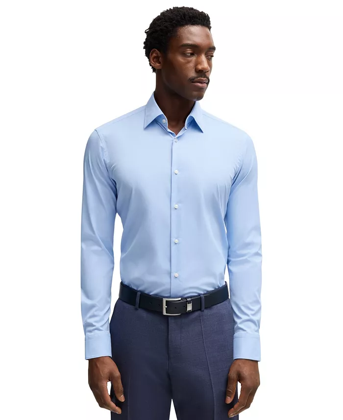 

Мужская классическая рубашка Regular Fit из эластичной ткани с жесткой посадкой Hugo Boss, синий