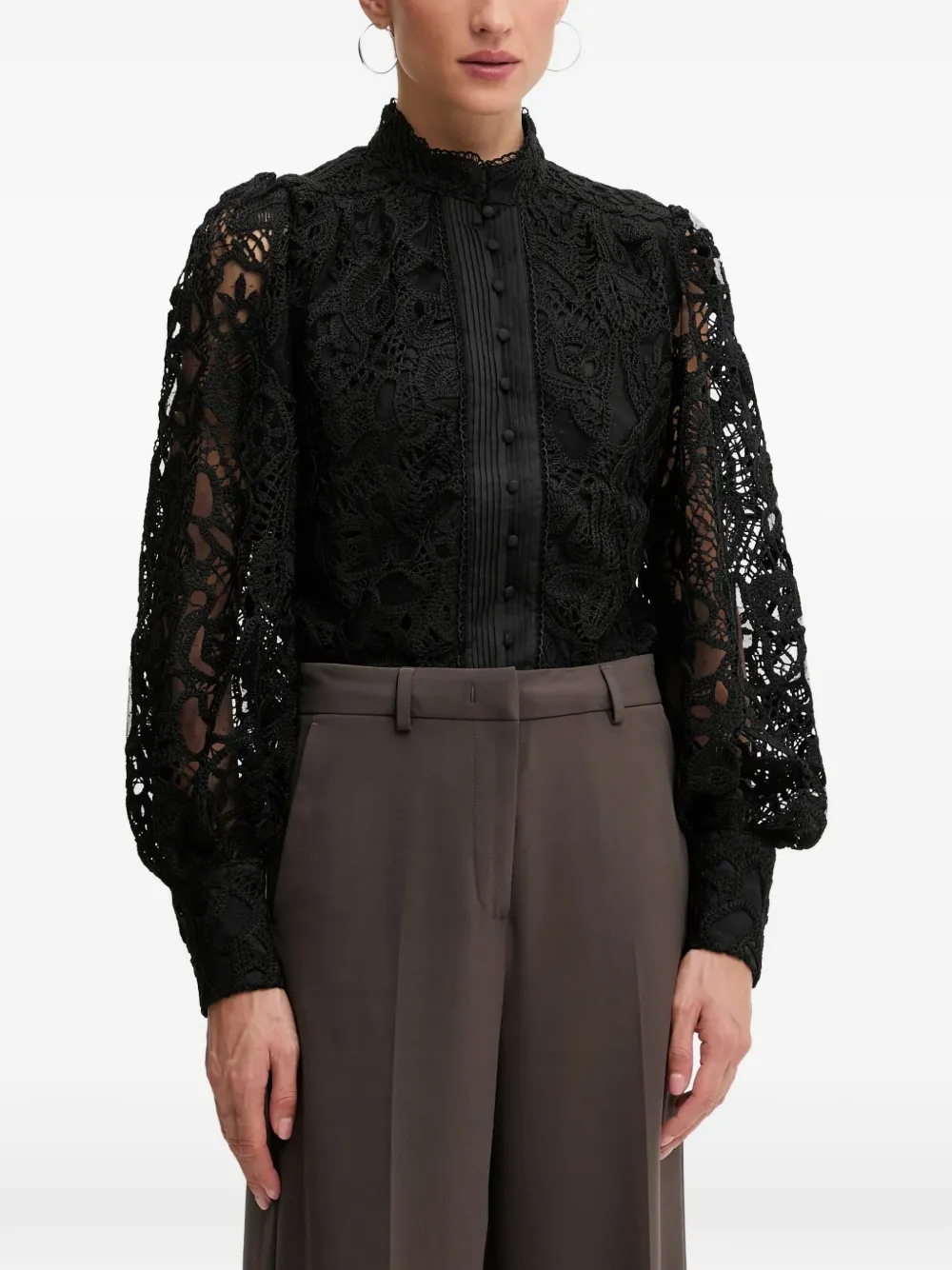 

Рубашка на пуговицах с кружевом Bardot, черный