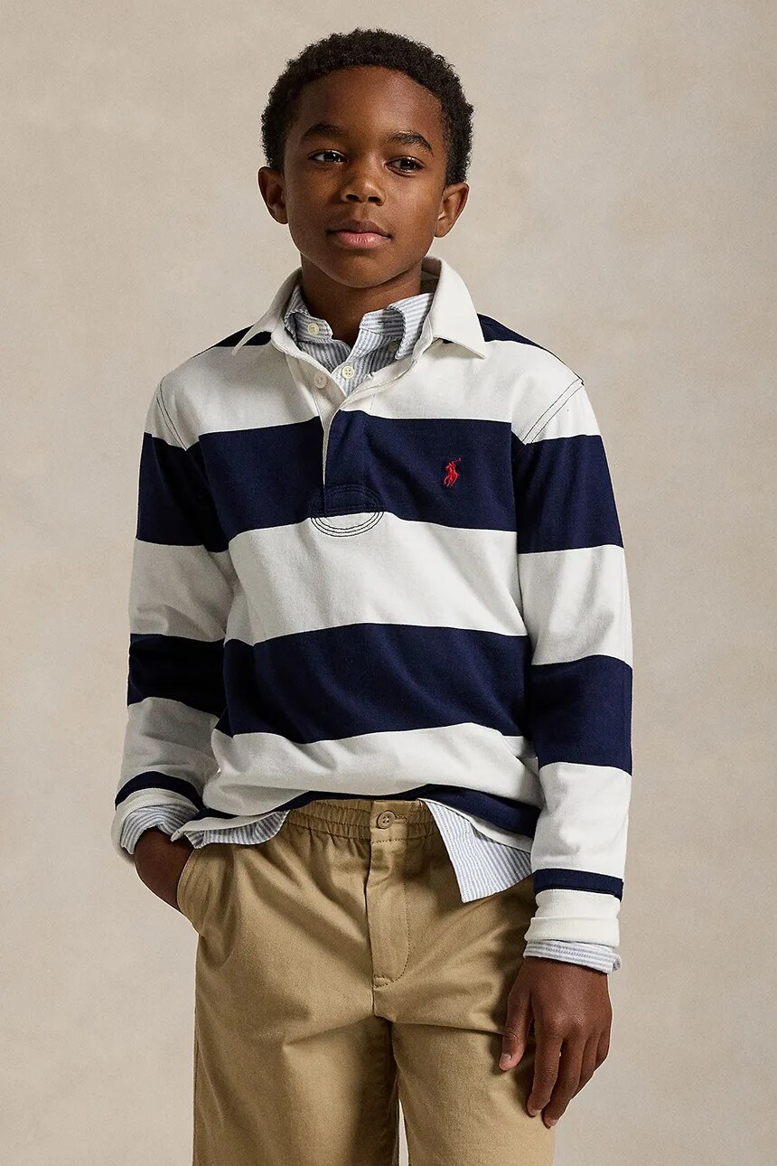Детская хлопковая рубашка с длинными рукавами Polo Ralph Lauren, темно-синий — фото 2