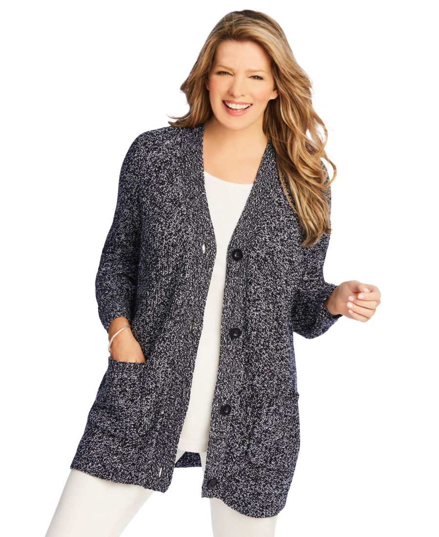 

Кардиган-шейкер на пуговицах большого размера Woman Within, Black white marled