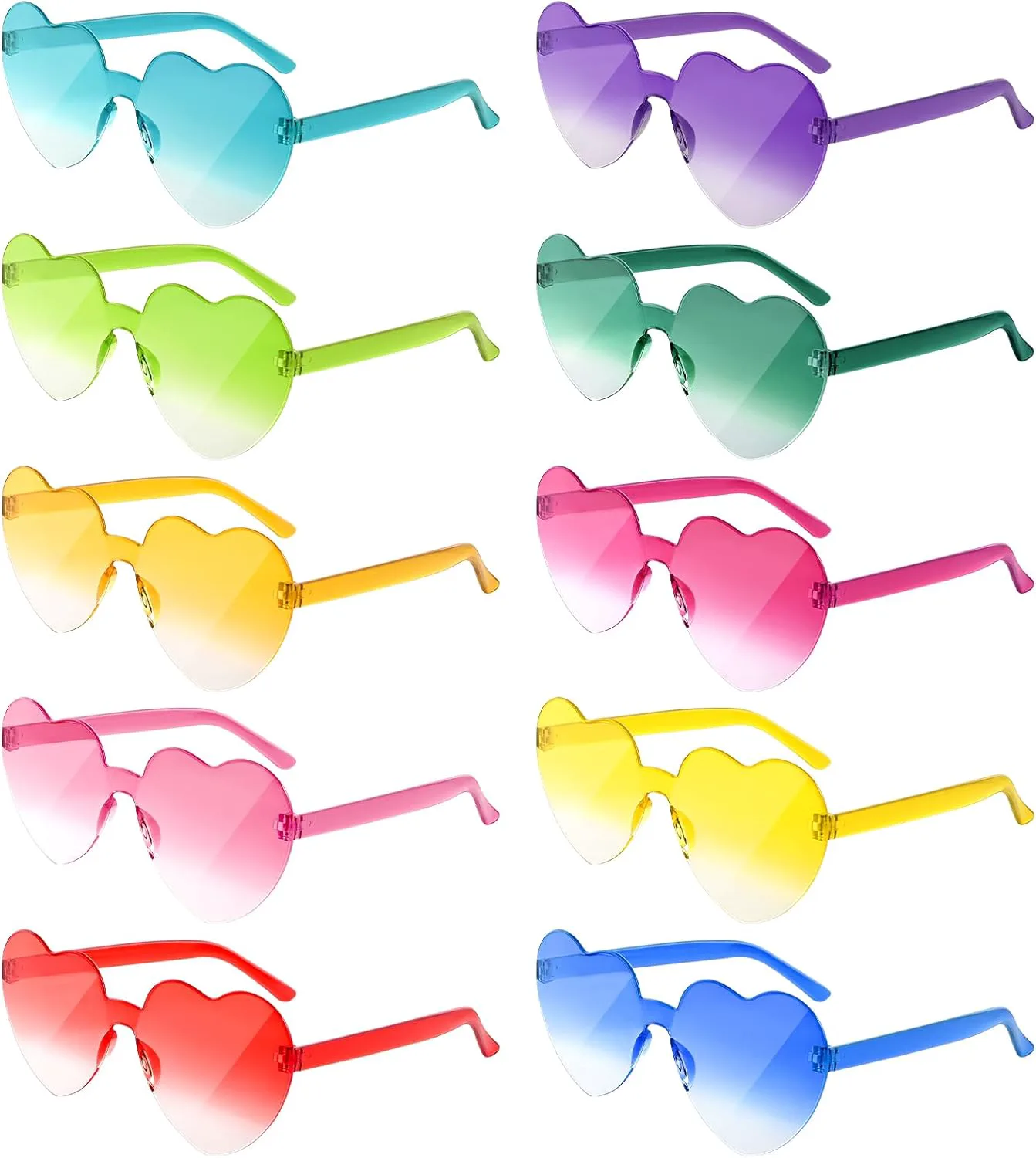 

NACHLYNN 10 пар солнцезащитных очков в форме сердца для женщин, без оправы, конфетные цвета, для костюмов и косплея (градиентный многоцветный), Gradient Multicolor
