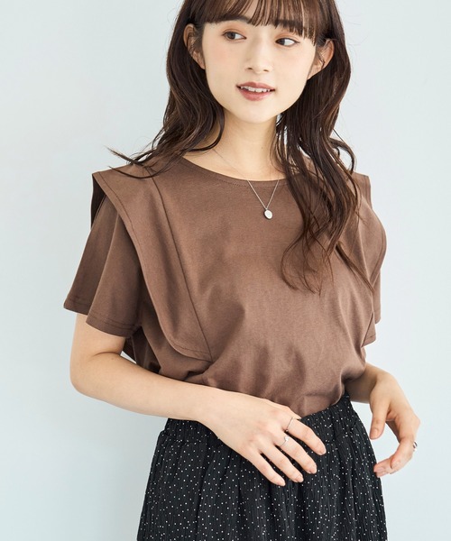 

Футболка с оборками на плечах Mil, коричневый