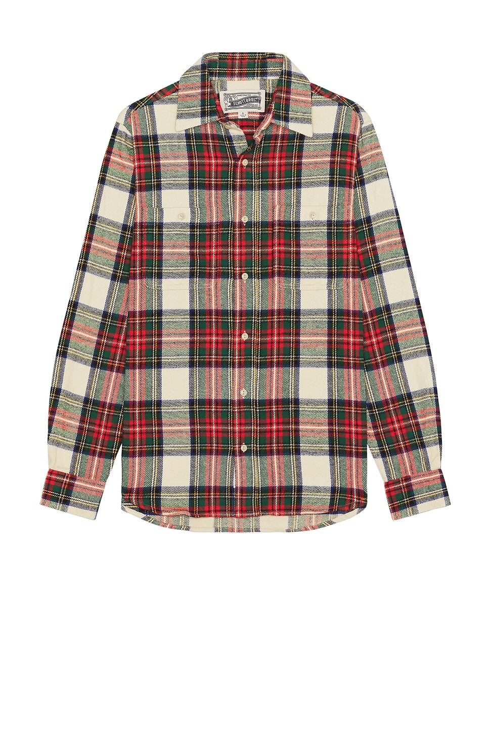 

Рубашка из хлопковой фланели в клетку Schott, цвет White & Spruce