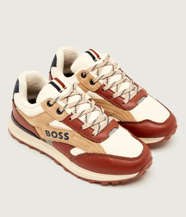 Кожаные кроссовки Boss Kidswear, коричневый — фото 3