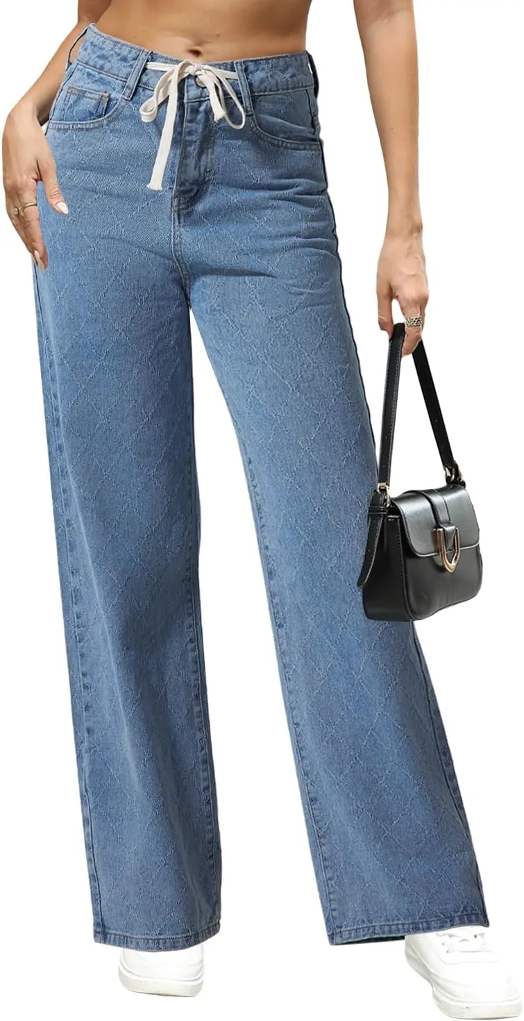 

Allimy женские джинсы с высокой талией и широкими штанинами