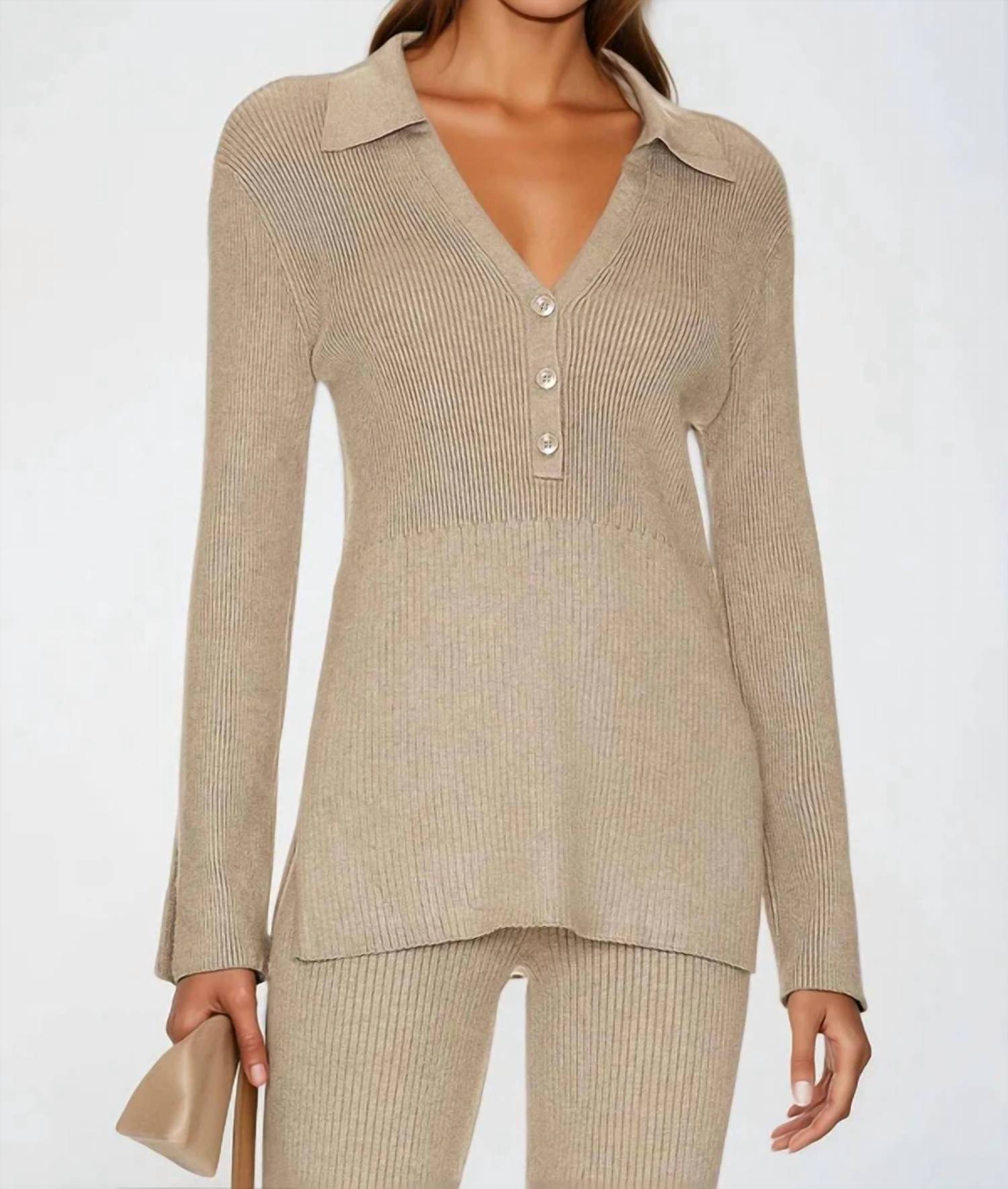 

525 America Женская ребристая рубашка-поло Gemma, цвет «кешью»