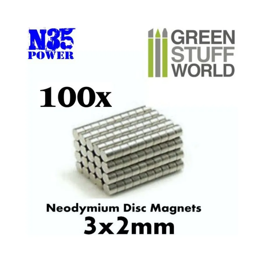 

N35 Неодимовые магниты 3x2 мм - 100 карат, Accessories - Magnets (Green Stuff World)