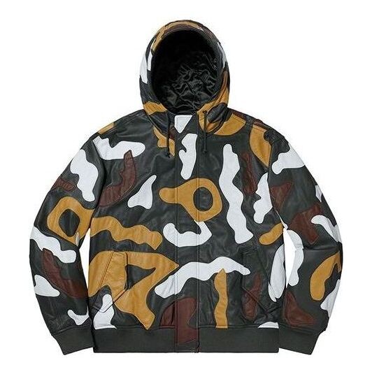 

Куртка fw19 week 12 camo leather hooded jacket 'green' Supreme, зеленый