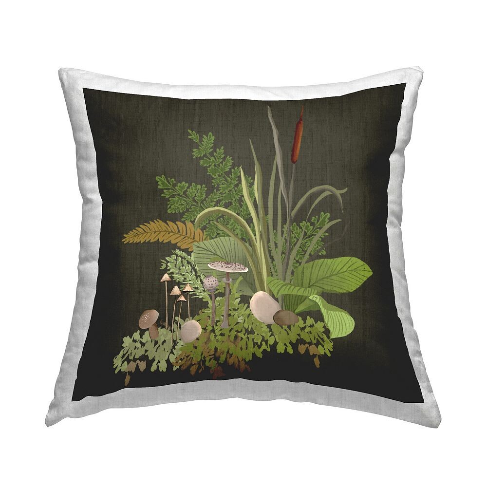 

Stupell Home Decor Лесная листва и деревенские грибы Декоративная подушка, серый