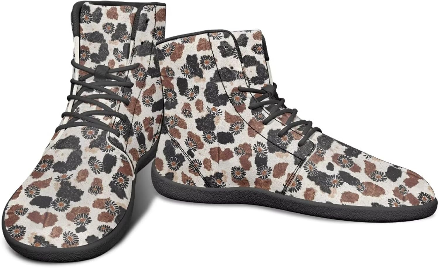 

Высокие кроссовки с цветочным узором и нулевым перепадом для мужчин и женщин, легкие минималистичные обувь для бега и походов Watdotory, черный