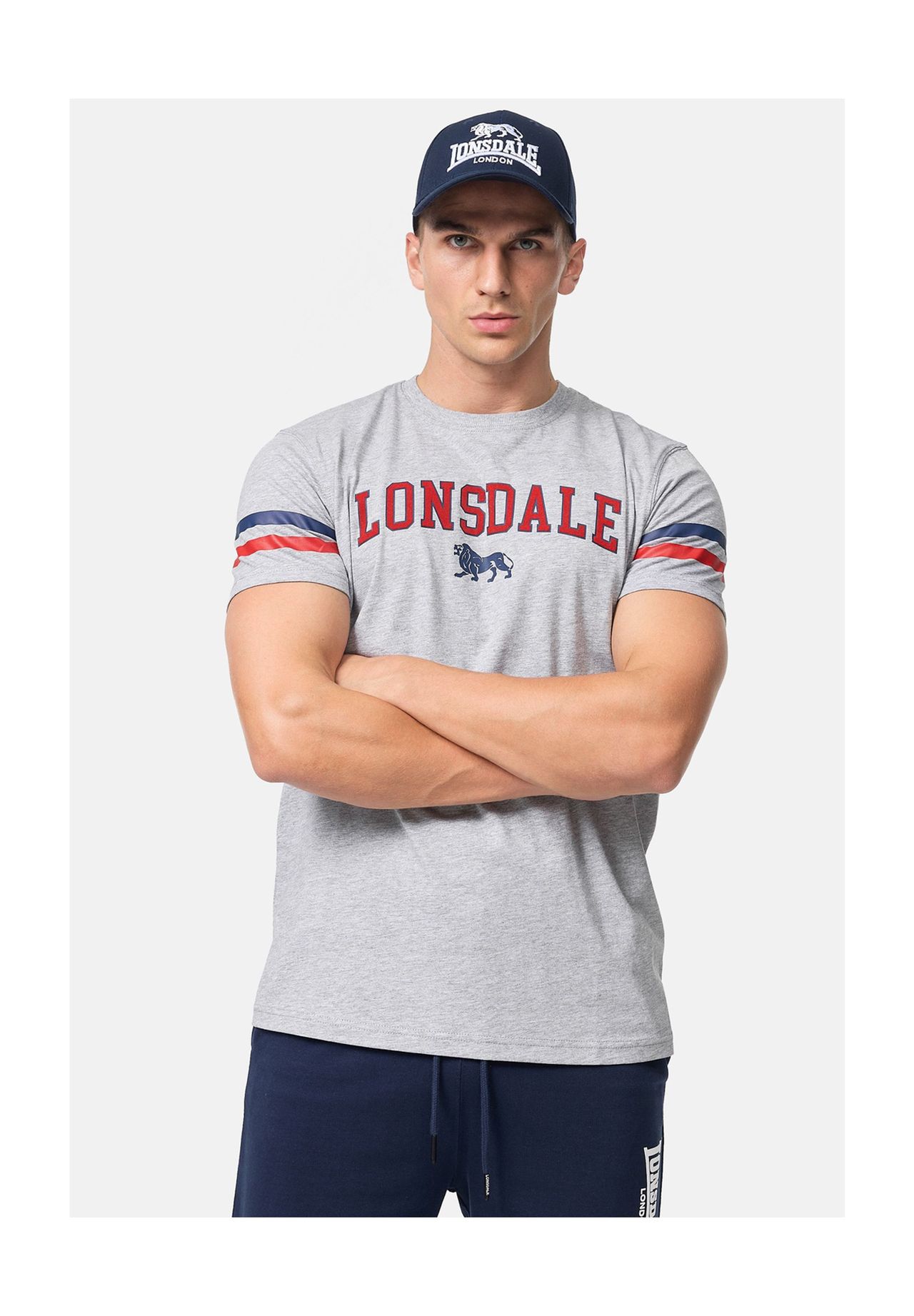 

Мужская футболка обычного кроя BUNNAGLANNA LONSDALE, цвет Marl Grey/navy/red