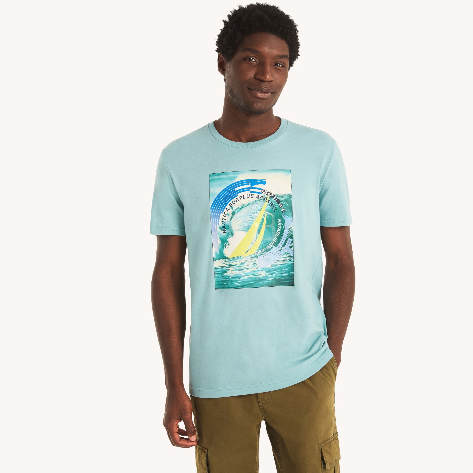 

Футболка Nautica Mens Waves с графическим принтом, цвет dusty turquoise 16-5114
