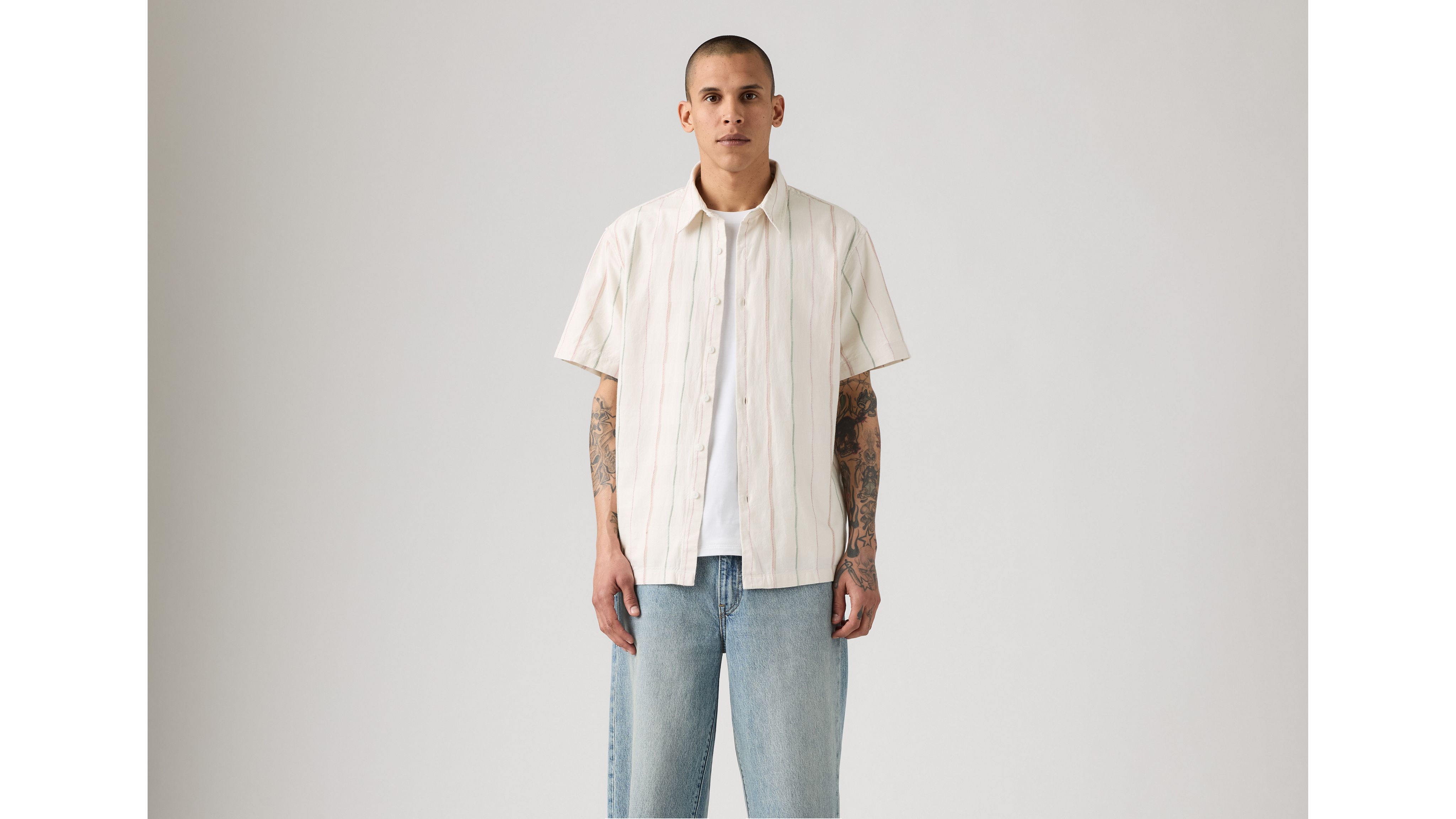 Рубашка свободного кроя с короткими рукавами Luru Levi's, David Dobby Stripe Egret - Multi-Color — фото 2