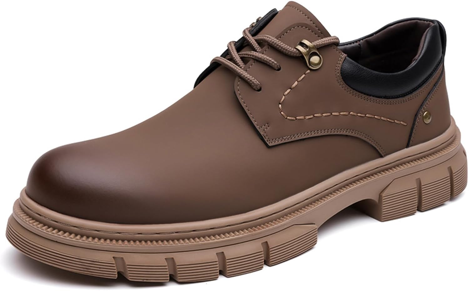 

Мужские классические кожаные дерби с массивным каблуком на платформе, комфортные, с круглым носком, шнуровкой, противоскользящей подошвой с протектором, ручная прошивка, повседневные и деловые туфли Eggdk, коричневый