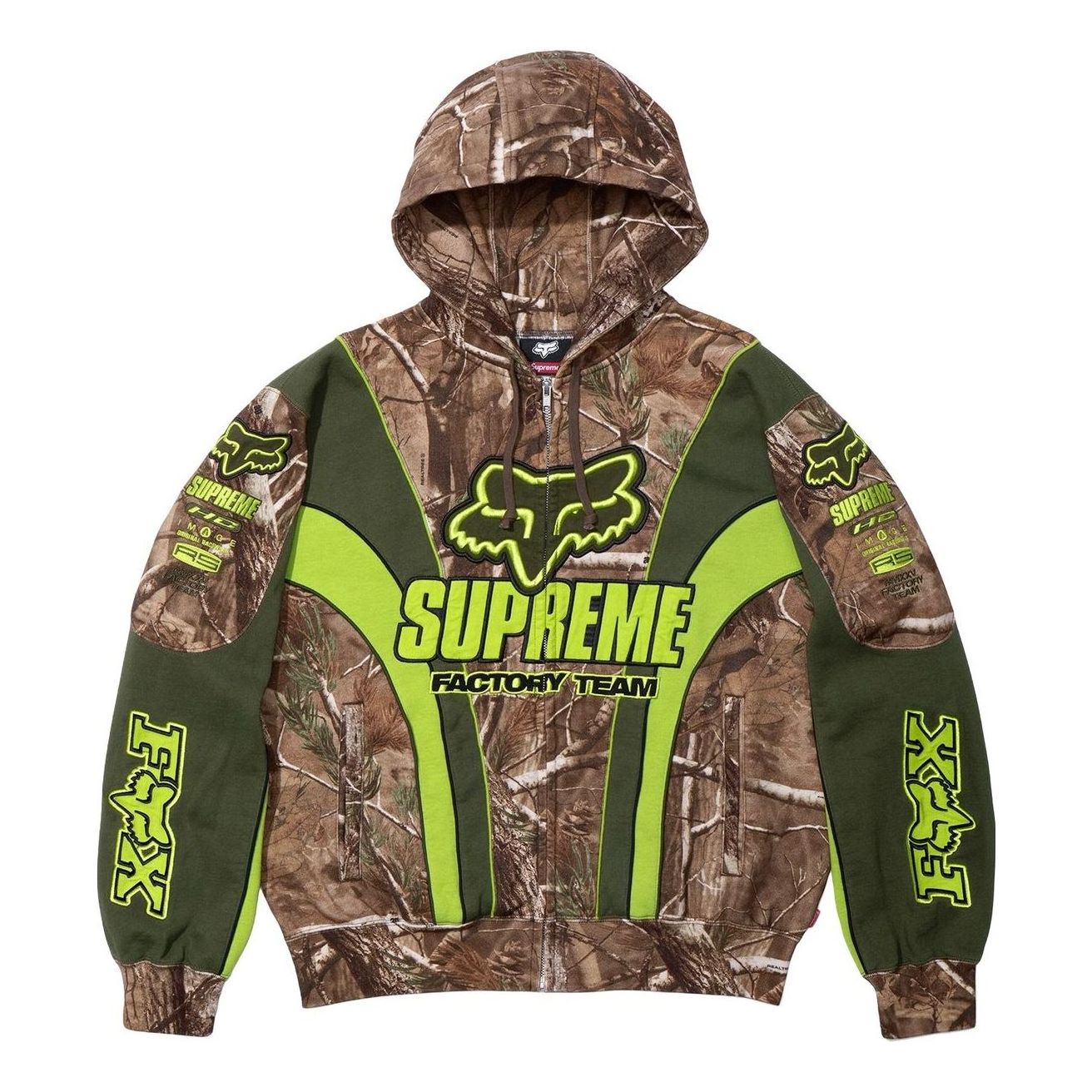 Толстовка Supreme x Fox Racing на молнии с капюшоном, расцветка Realtree AP Camo