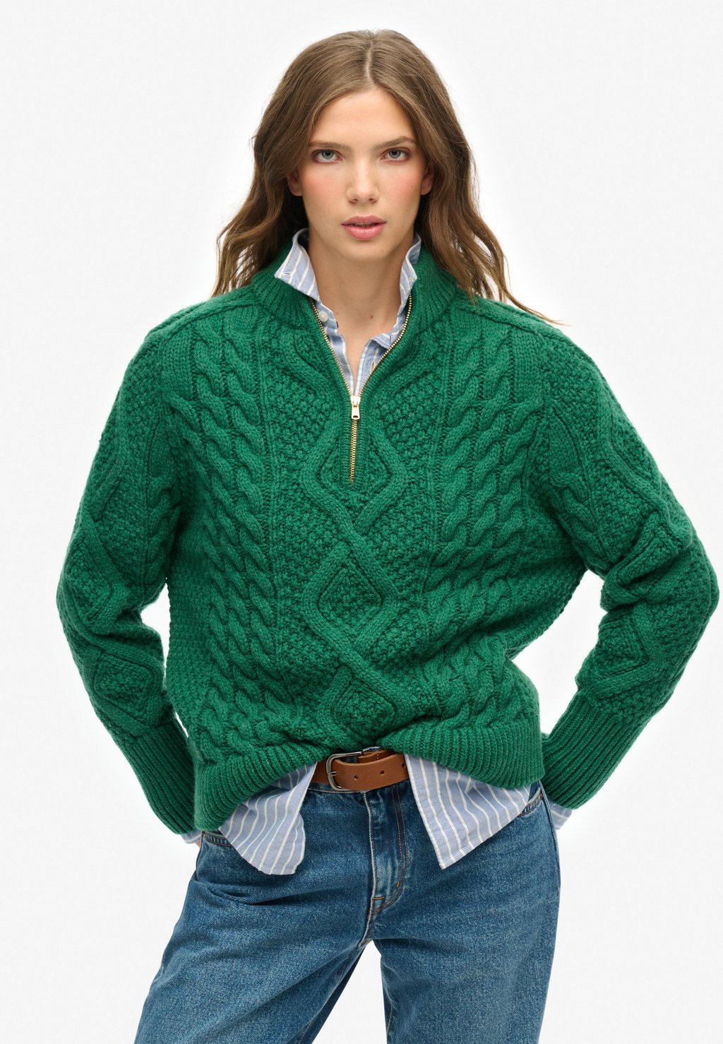 

Джемпер CABLE HALF ZIP Superdry, зеленый