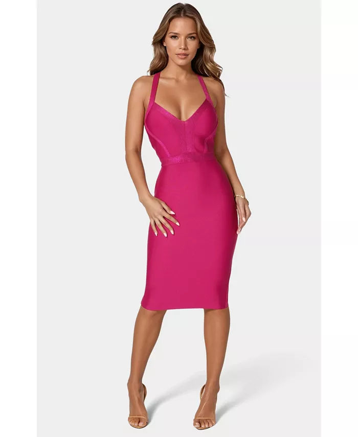 

Женское платье-бандо с пайетками на бретелях Lurex Halter Dress Bebe, розовый