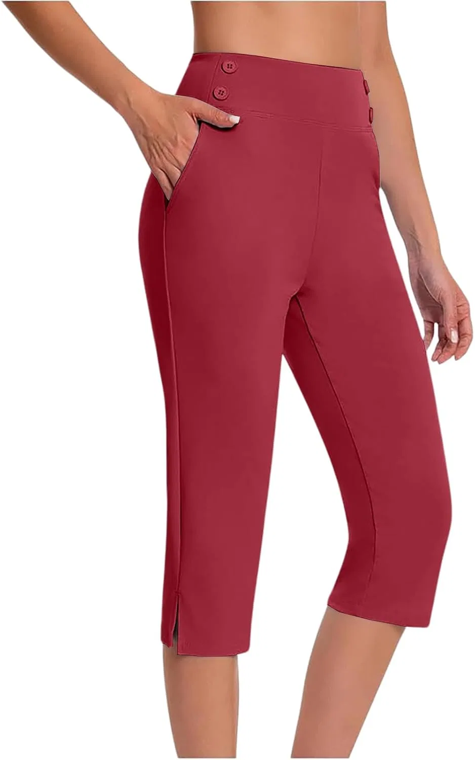 Капри женские, высокие, stretch, Generic, красный