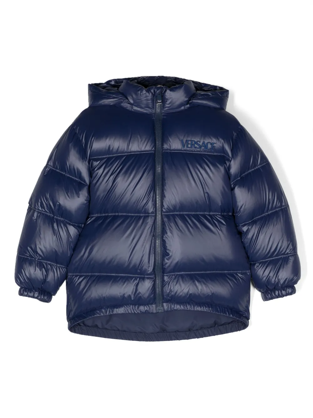 

Пуховик с вышитым логотипом Versace Kids, синий