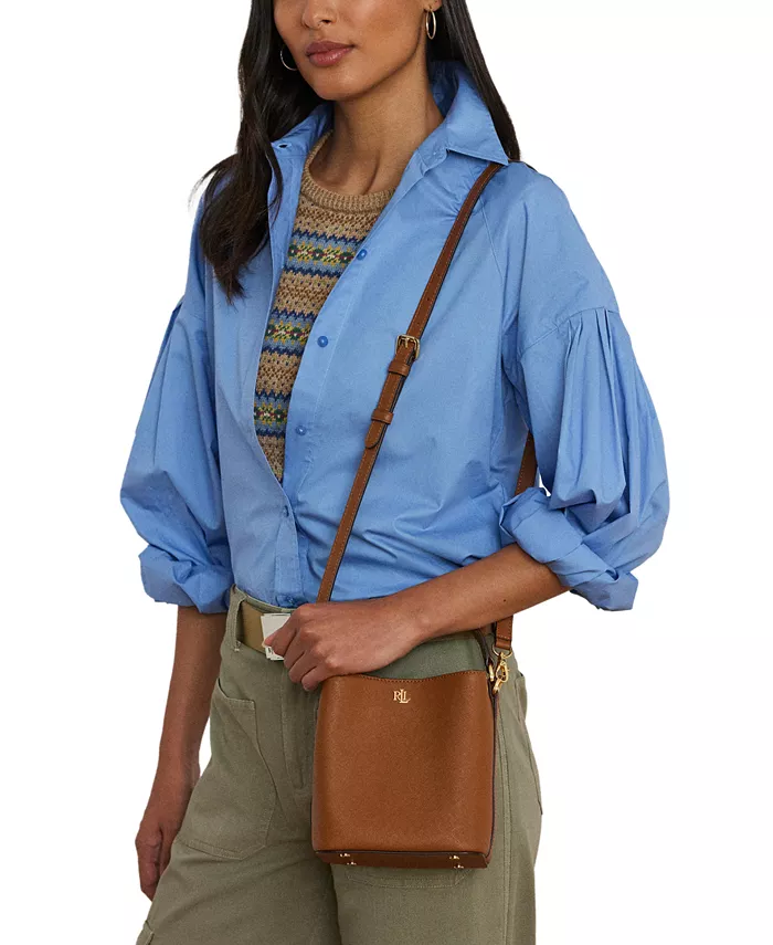 

Сумка-ведро Mini Reese из кожи Crosshatch Lauren Ralph Lauren, коричневый