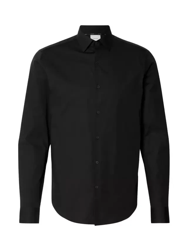 Рубашка приталенного кроя из смесовой хлопковой ткани, черная Calvin Klein, Black
