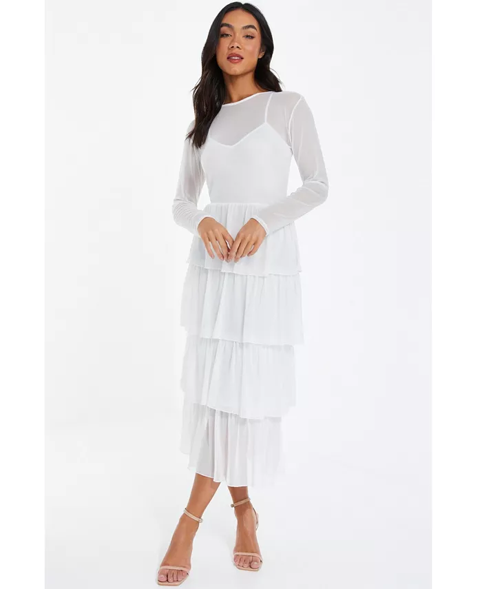 

Женское платье-клеш с ярусами из сетки QUIZ, белый