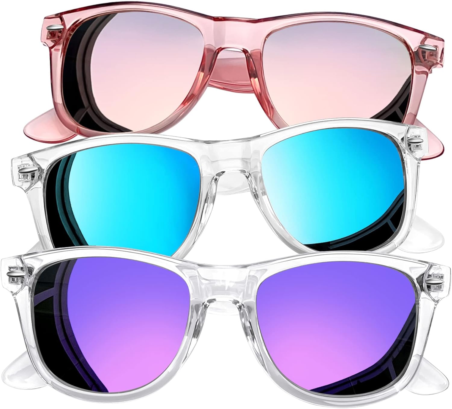 

Набор из 3 квадратных солнцезащитных очков Joopin с поляризацией и защитой от УФ-излучения. Модные солнцезащитные очки для женщин и мужчин, H13-pink Pink+ Clear Purple + Clear Blue