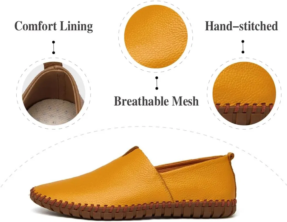 Лоферы кожаные Mens Non-Slip Loafers Leather Fashion Casual Shoes Outdoor Comfortable Walking Shoes Lightweight Oxfords, желтый Asifn — фото 3