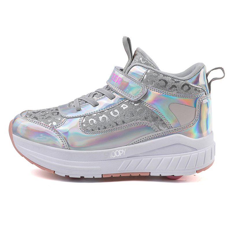 

Нескользящие, устойчивые к ударам, износостойкие, дышащие, легкие, амортизирующие, детские кроссовки для повседневной носки SNOOPY, серебряный/розовый