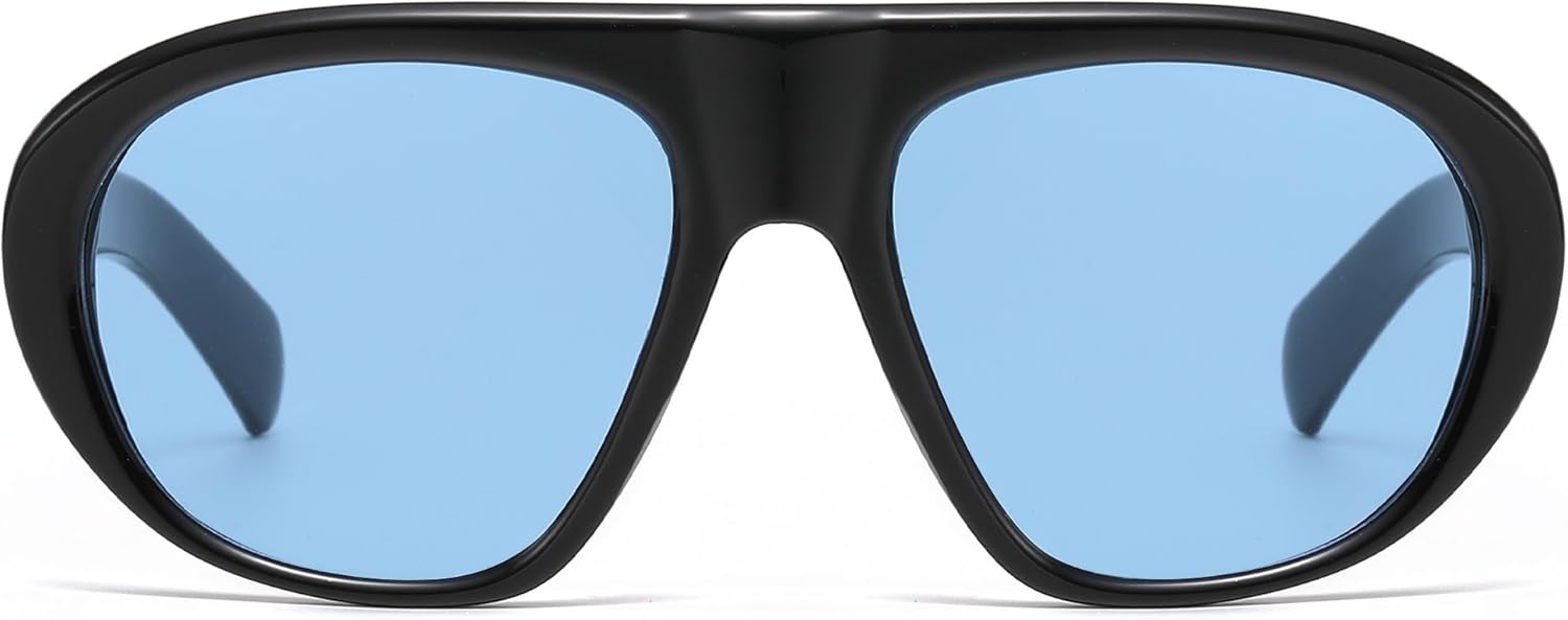 

Модные солнцезащитные очки-авиаторы VANLINKER для женщин и мужчин, модель 2026, в стиле ретро-шик, увеличенного размера, с плоской верхней частью, защита от УФ-излучения UV400, VL9935, Black Frame Blue Lens