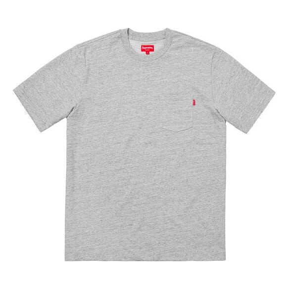 

Футболка fw18 s/s pocket tee heather grey short sleeve gray Supreme, серый