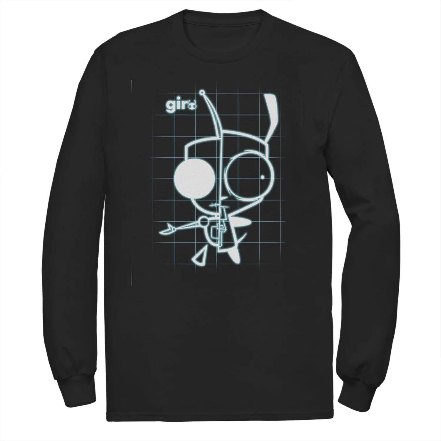 

Мужская футболка Invader Zim X-Ray Schematic GIR с рисунком и длинными рукавами Nickelodeon, черный