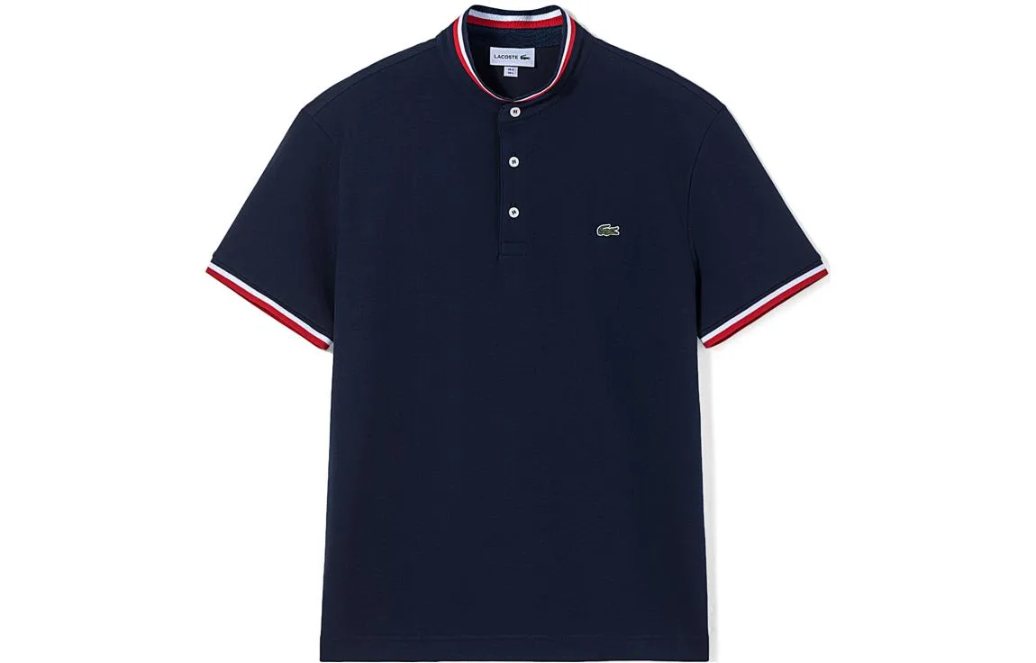 LACOSTE Polo Shirt Men's Navy Blue Polo Collar Moderate Straight Fit