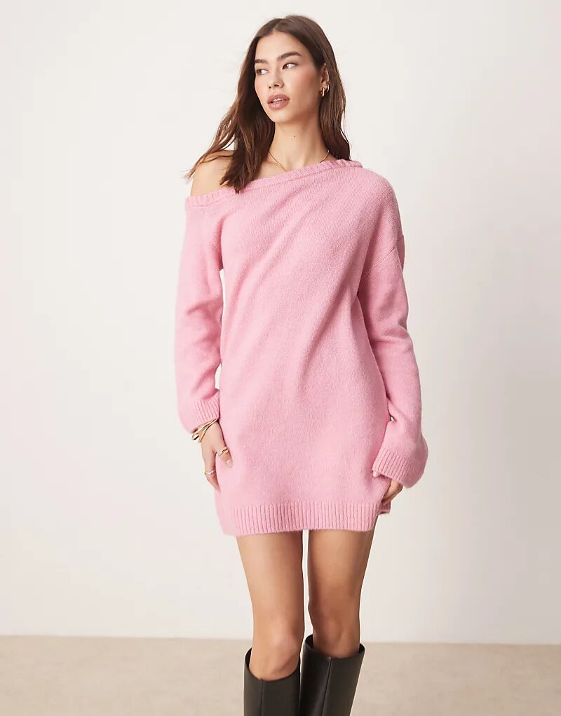 

Трикотажное платье на одно плечо нежно-розового цвета ASOS DESIGN