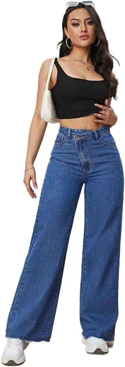 Женские классические джинсы с высокой талией и широкими штанинами Generic, Dark Wash