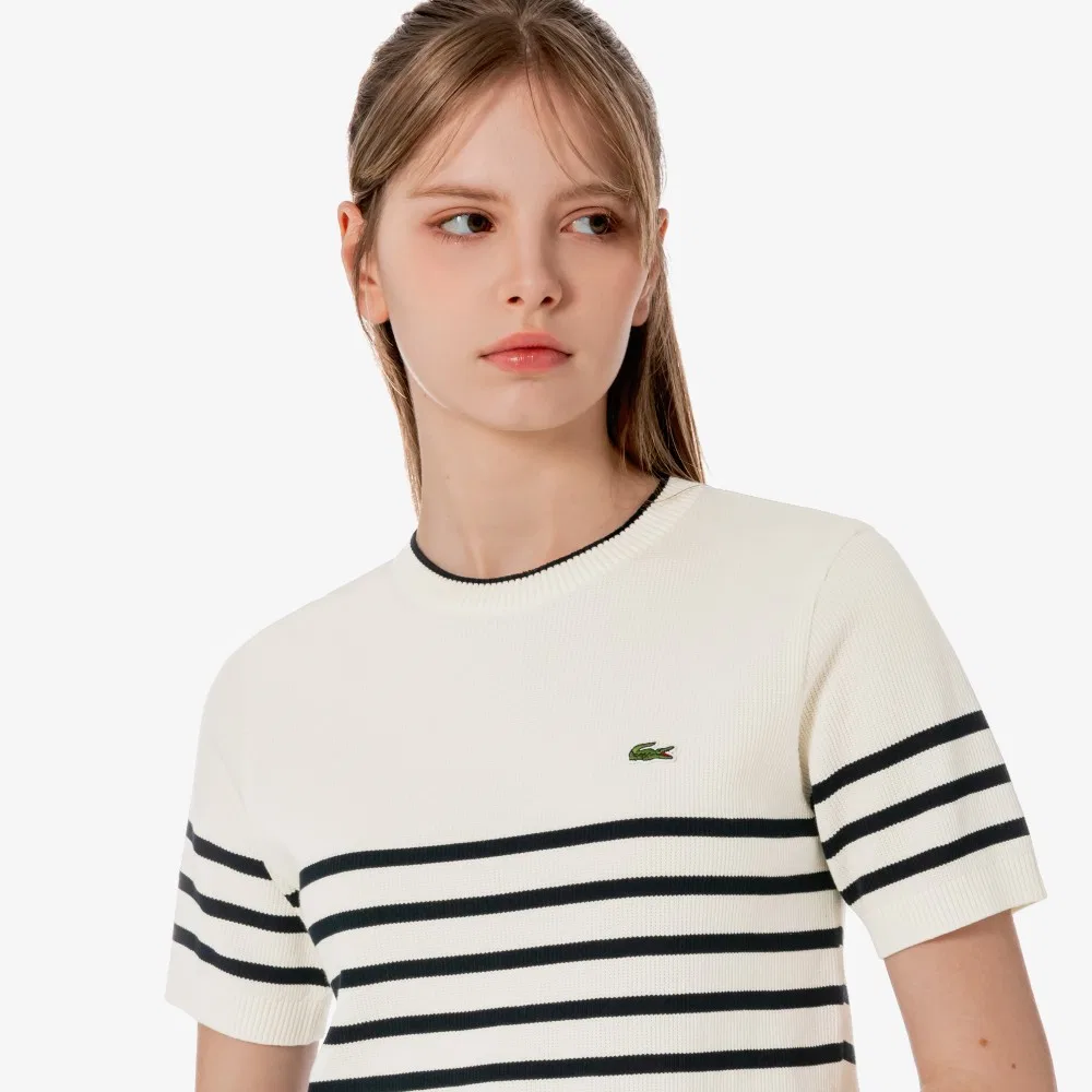 Свитер Lacoste полосатый с коротким рукавом, молочный — фото 3