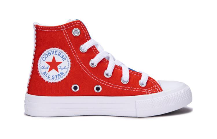 Chuck Taylor All Star Дышащие Прочные Детские Высокие Кроссовки из Хлопка Синий Красный Converse для Детей 3-7 Лет — фото 3
