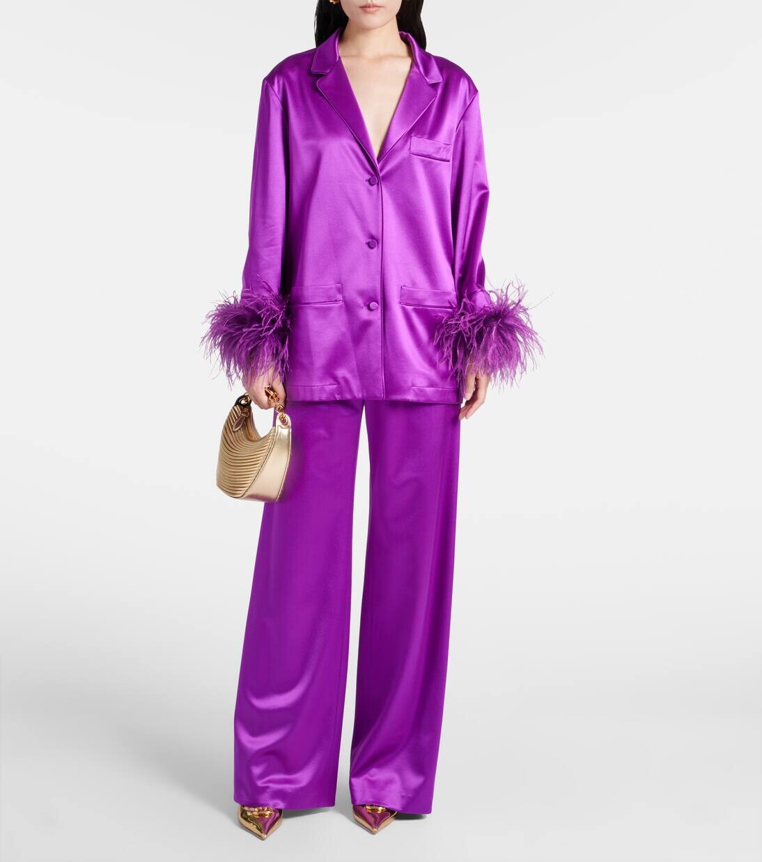 Широкие брюки из шелкового атласа Valentino, цвет prism violet — фото 2
