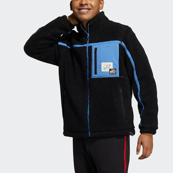 Куртка adidas neo U Radio W Jkt Contrasting Colors Pocket Fleece Stay Warm logo Sports Stand Collar Jacket Black, черный — фото 4