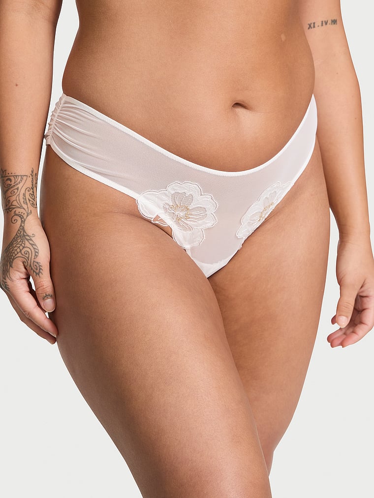 

Бразильские трусики с вышивкой пион Dream Angels, цвет embroidery white peonies
