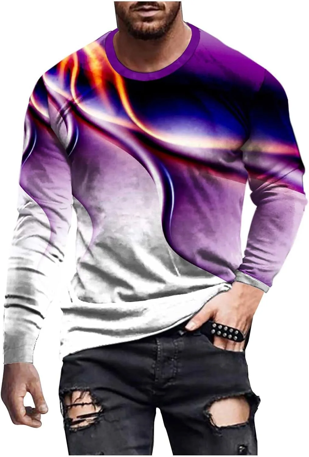 

Футболка с 3D-принтом для мужчин, длинный рукав, slim-fit Zeiyignr