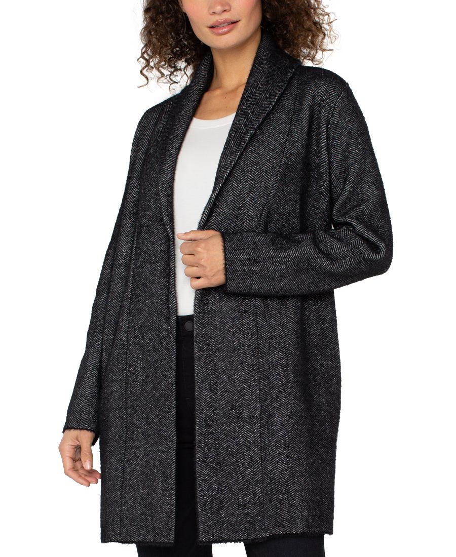 

Женский кардиган-шаль с длинными рукавами и открытым передом Liverpool Los Angeles, Charcoal Chevron