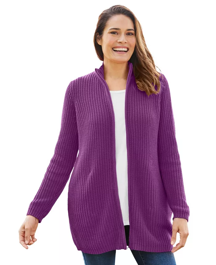 

Плюс сайз кардиган на молнии спереди в стиле шейкер Woman Within, фиолетовый