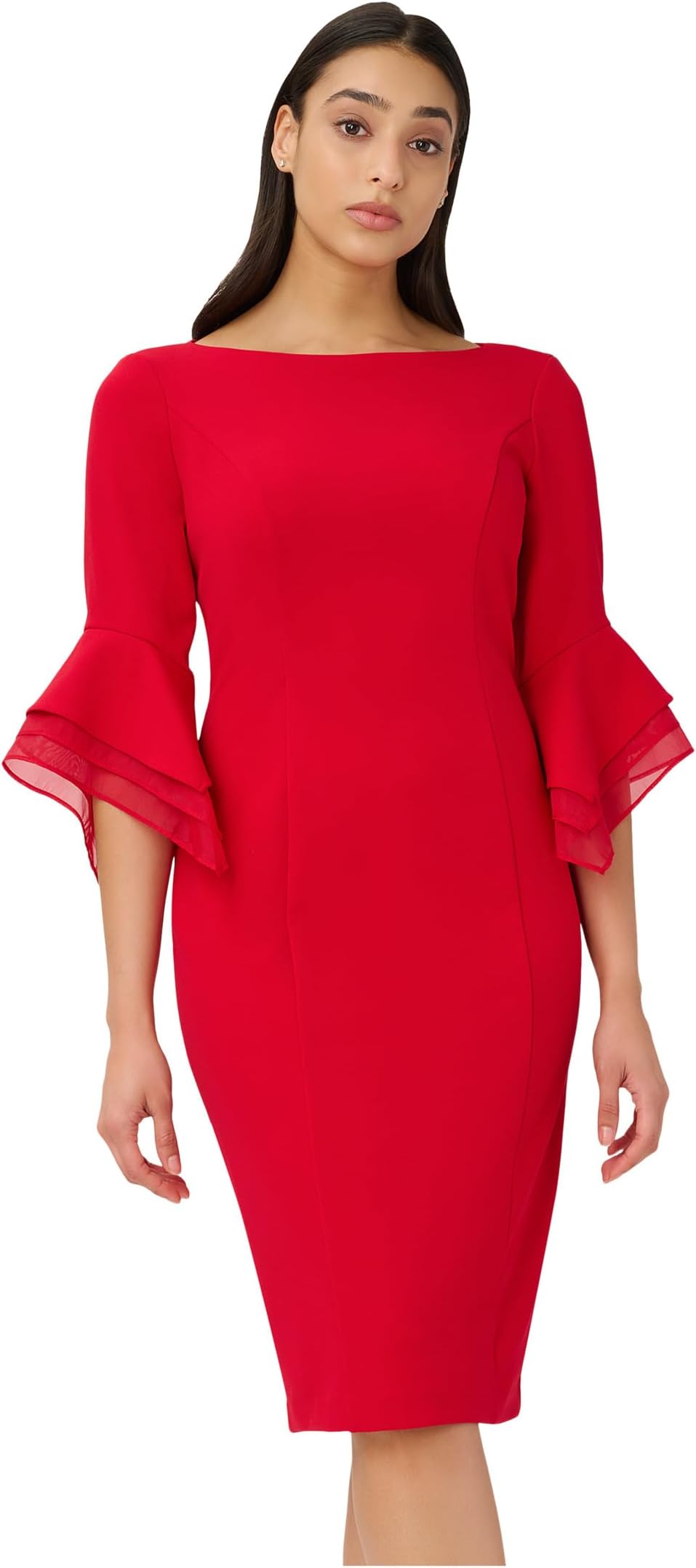 

Платье Adrianna Papell Knit Crepe Tiered Sleeve Dress, красный