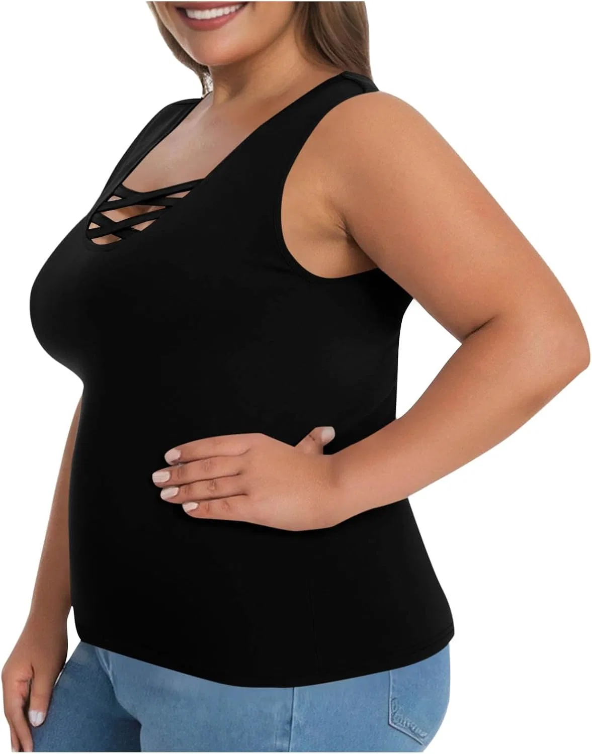 Топ с встроенным бюстгальтером, Double Lined, Plus Size, Black — фото 2