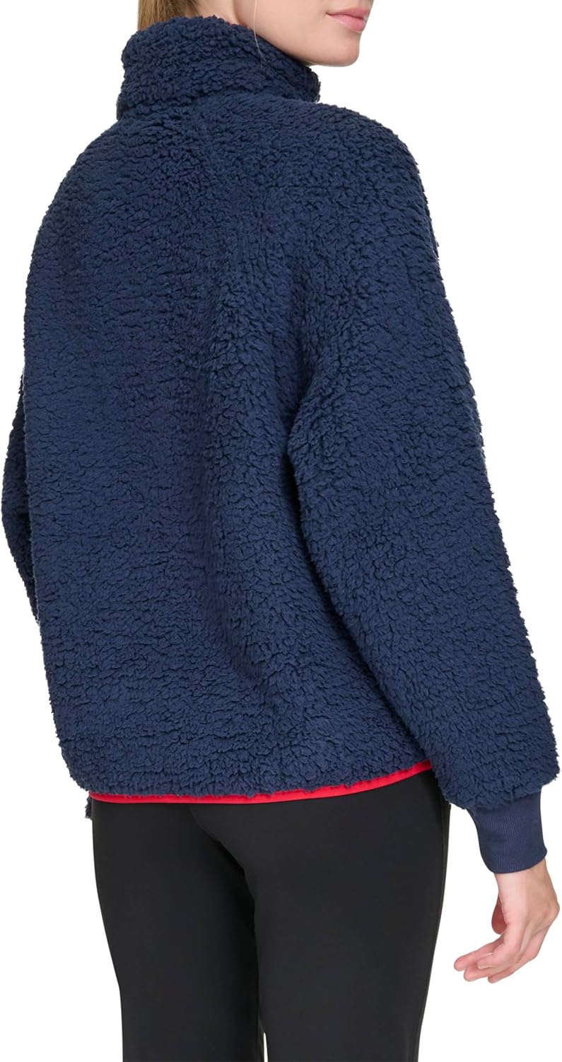 Женская толстовка Tommy Hilfiger из искусственной шерпы с застежкой-молнией на половину длины, Navy — фото 4