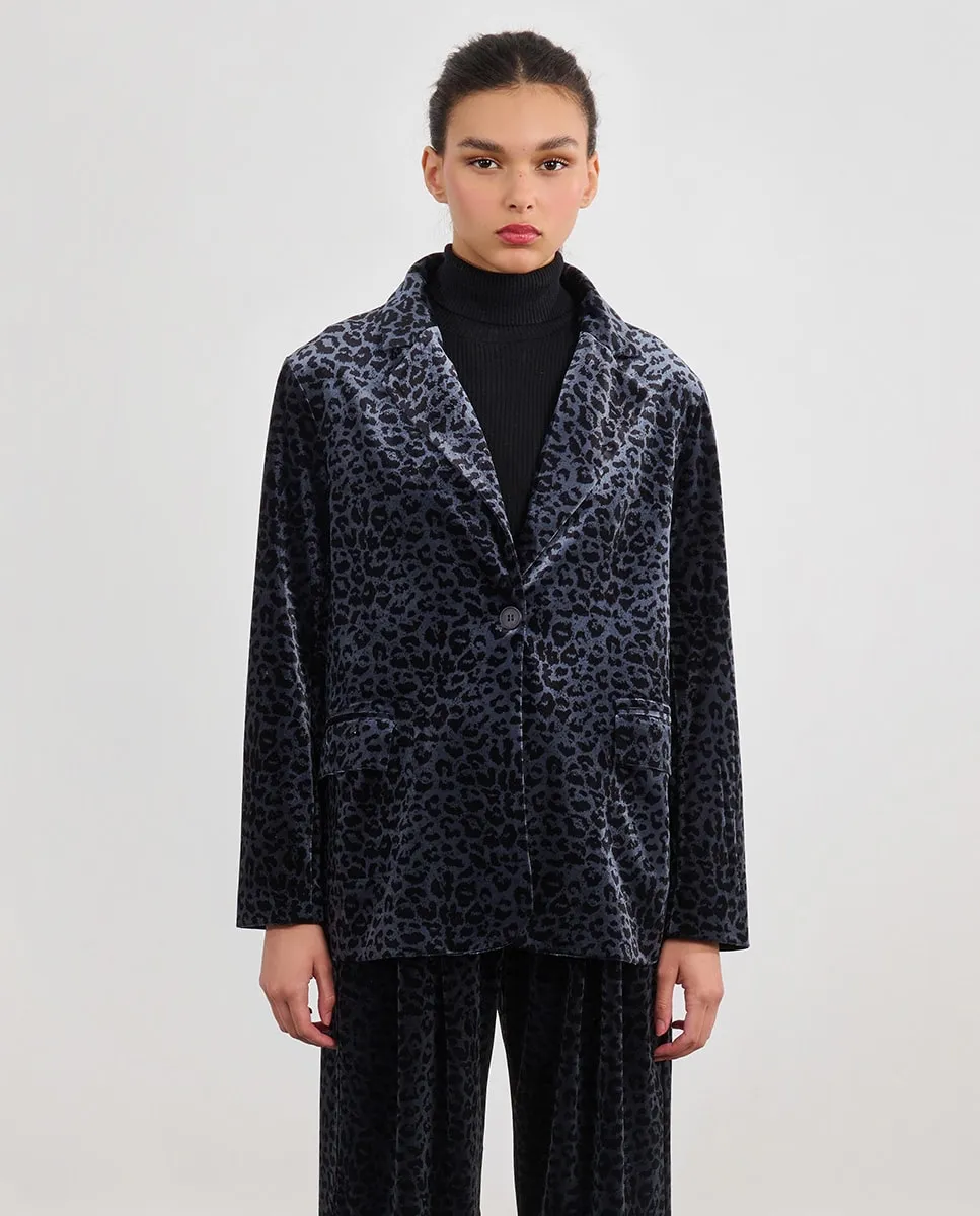 

Женский бархатный блейзер с животным принтом Lili Sidonio, синий/черный