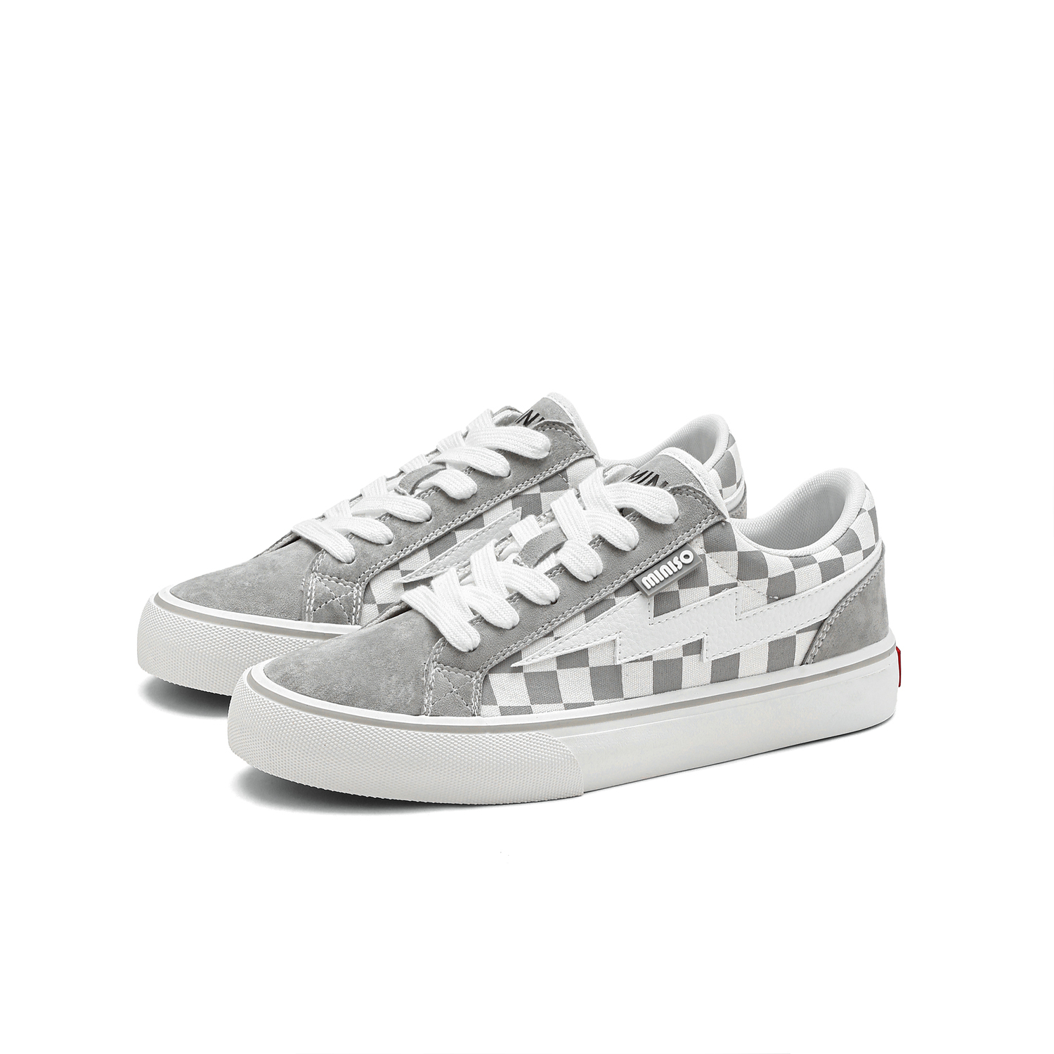 

MINISO Кроссовки Lightning Vengeance Storm Collection унисекс низкие оранжево-синий шторм/черно-белая клетка/бело-красная клетка/серо-белая клетка - серо-белая шахматная доска